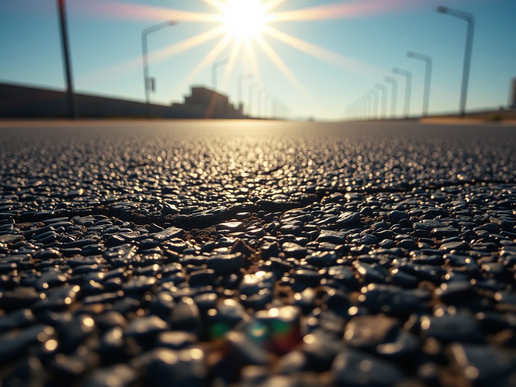 Asphalt shining underneath the sun.