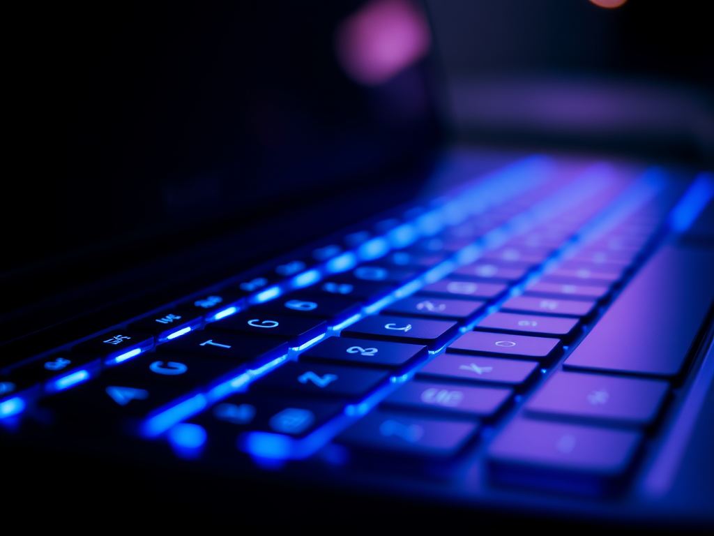 Blue light spilling out onto a laptop keyboard
