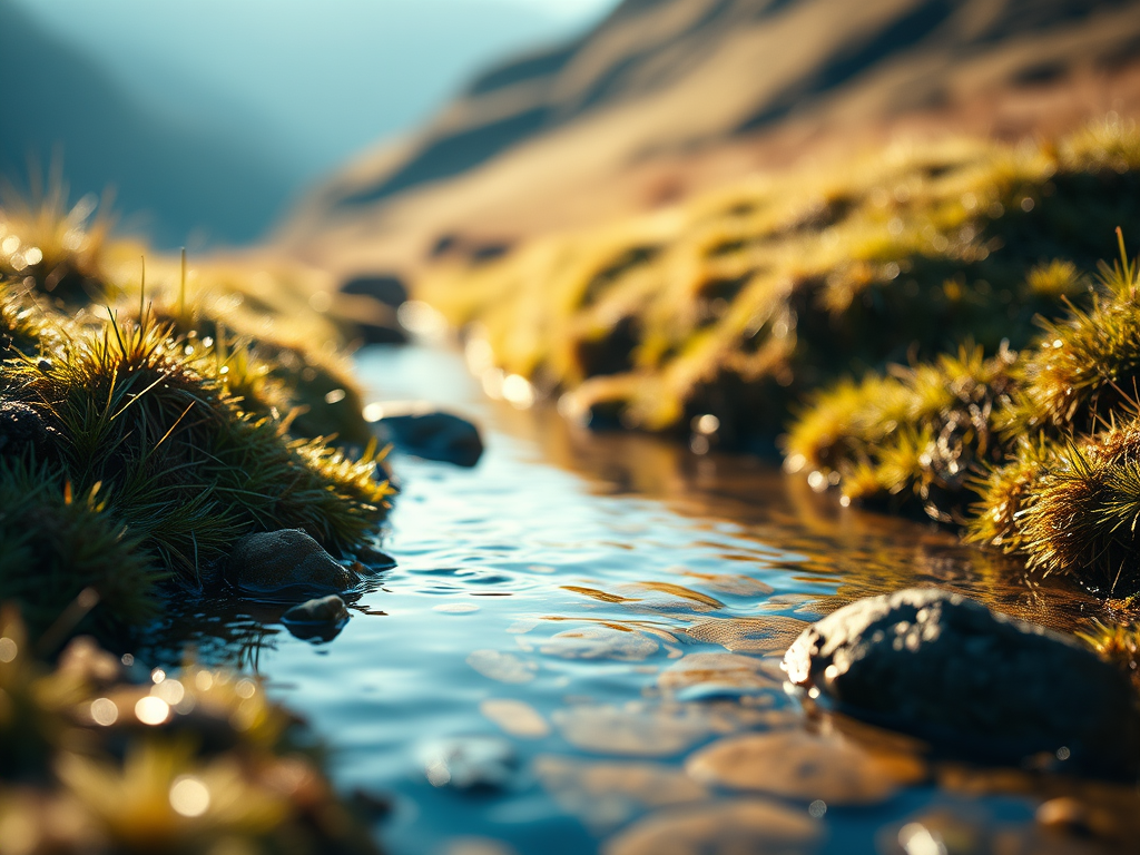 A small spring of clear water, surfacing on a heathered moor.